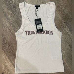 NWT True Religion White Women's Crystal Arched Logo Cotton Tank L